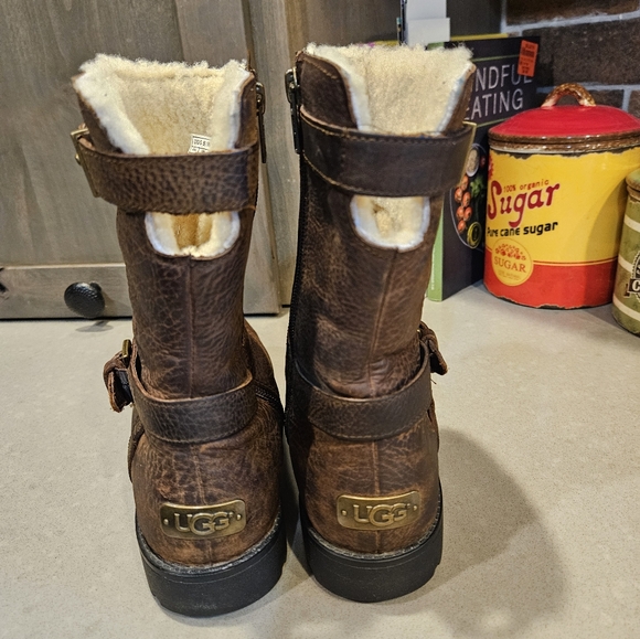 Ugg Brown Leather Moto Boots. Size 7. - Picture 6 of 14